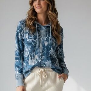 Style & Co sport waffle knit teal blue abstract pattern hoodie Spring Loungewear